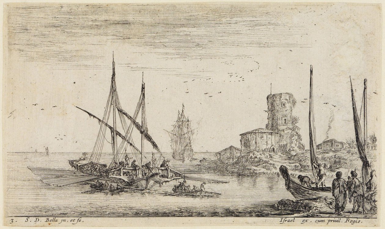 Seascape with Old Tower by Stefano della Bella