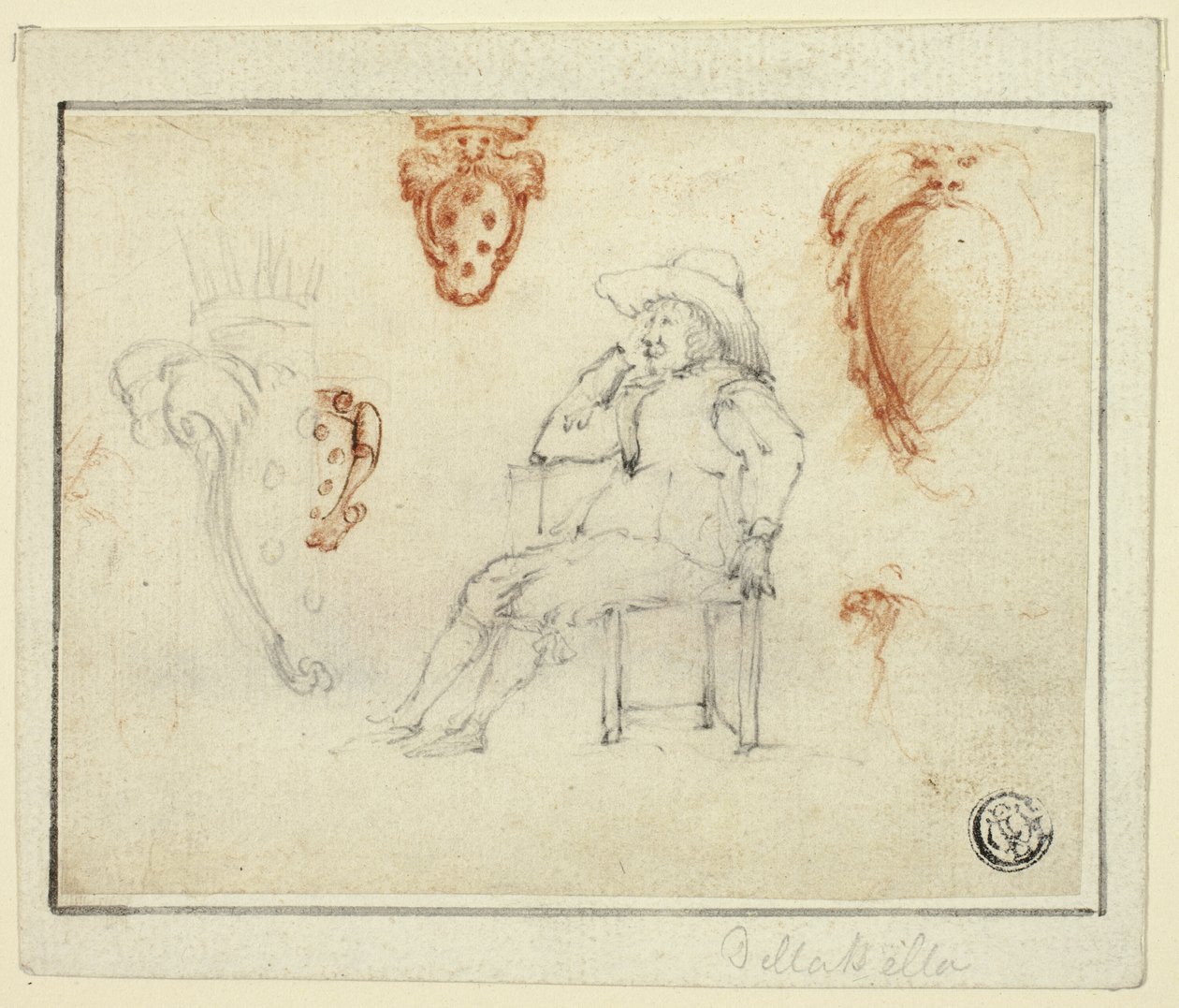 Sketches of Seated Man, Medici Coats of Arms by Stefano della Bella