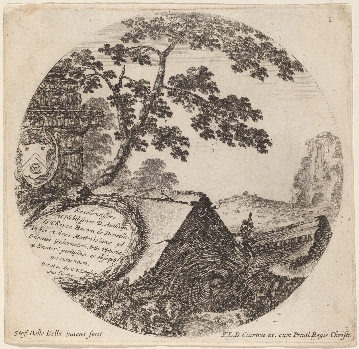 Title Page for "Paysages et ruines de Rome" by Stefano della Bella