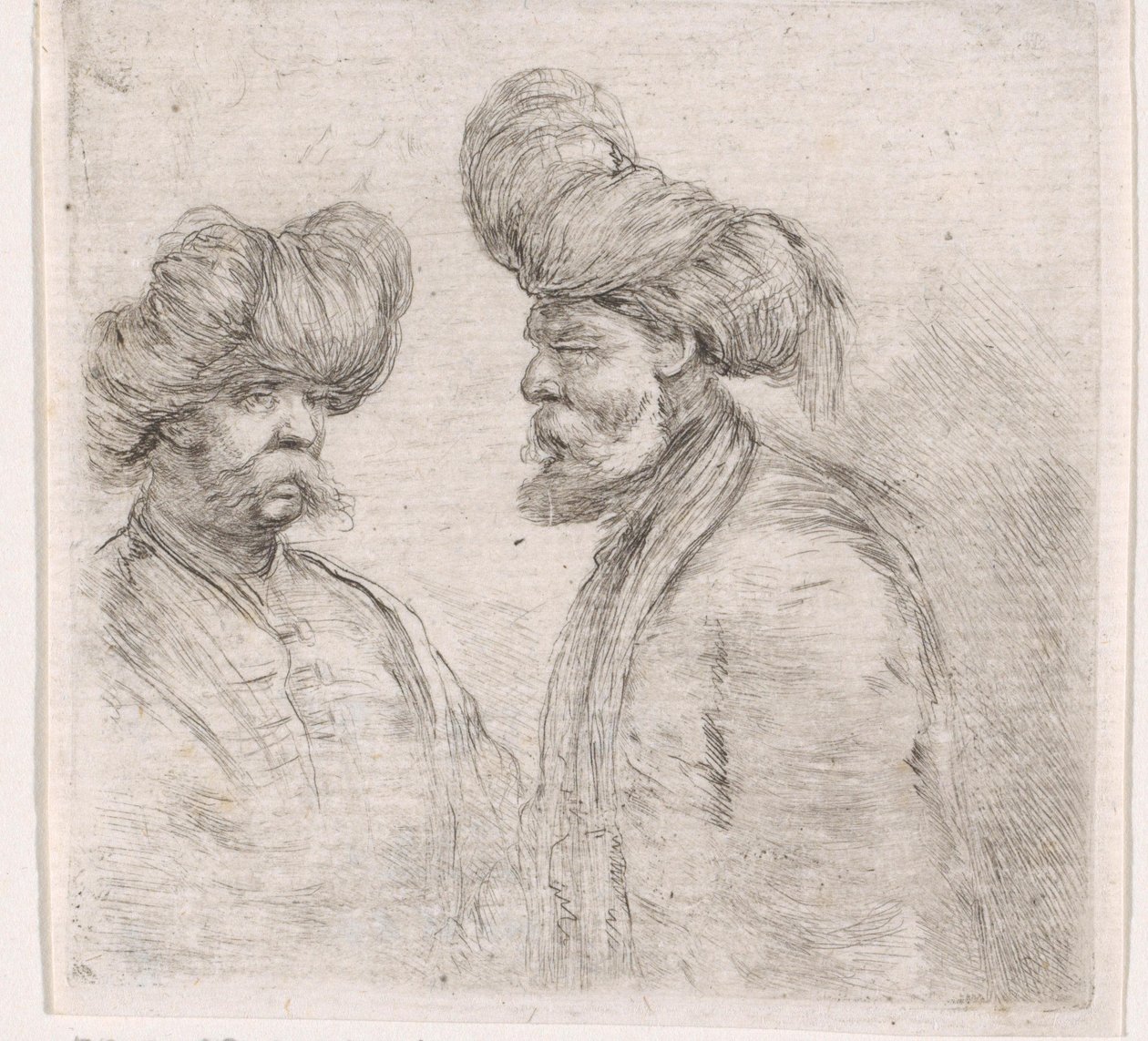 Two Turkish Men with Mustaches and Turbans by Stefano della Bella