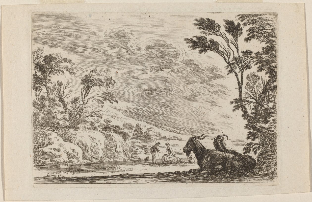 Two Goats Lying Down by Stefano della Bella