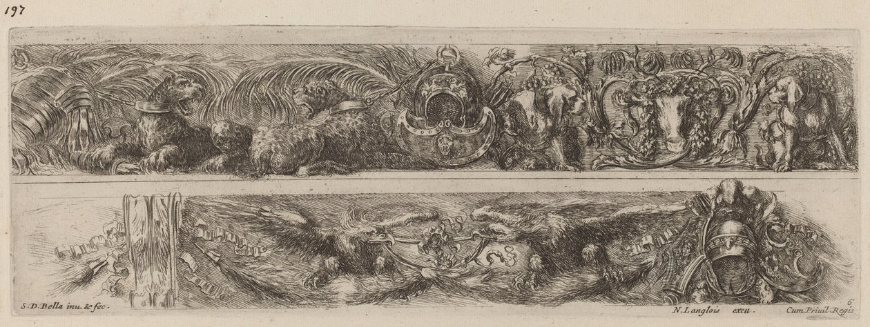 Two Ornamental Bands with Chained Leopards and Eagles by Stefano della Bella