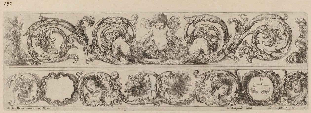 Two Ornamental Bands with Cupid and Heads of the Four Seasons, probably 1648 by Stefano della Bella