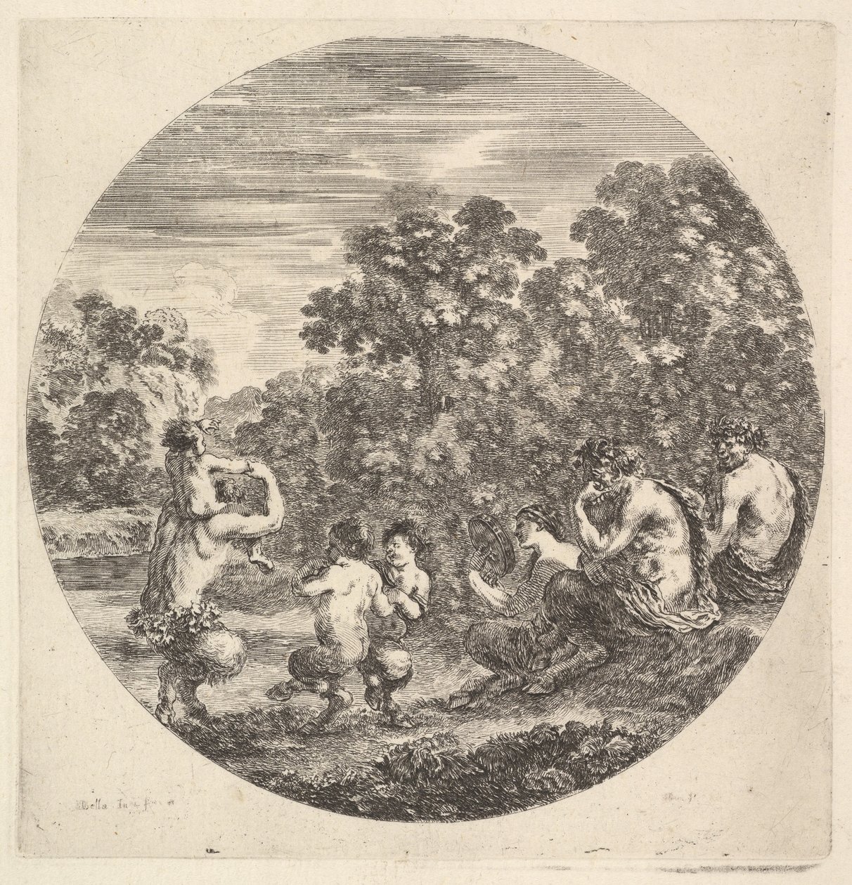 Two Satyrs and a Faun Seated to Right Watching Two Child Satyrs and Another Satyr by Stefano della Bella