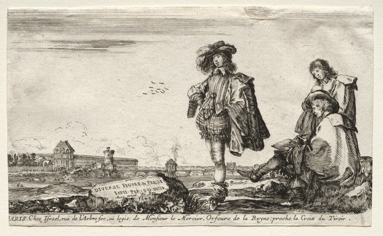 Various Figures and Landscapes: Title Page - Three Figures by Stefano della Bella
