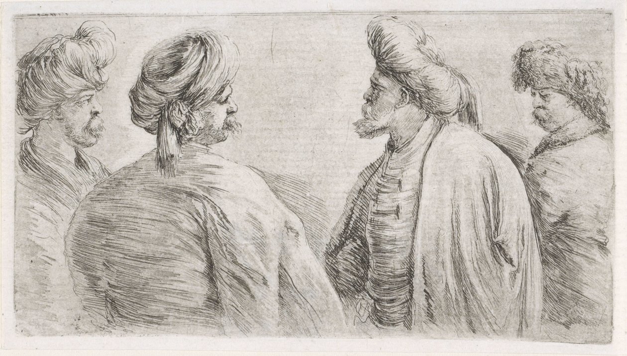 Four Turkish Men with Mustaches and Turbans by Stefano della Bella