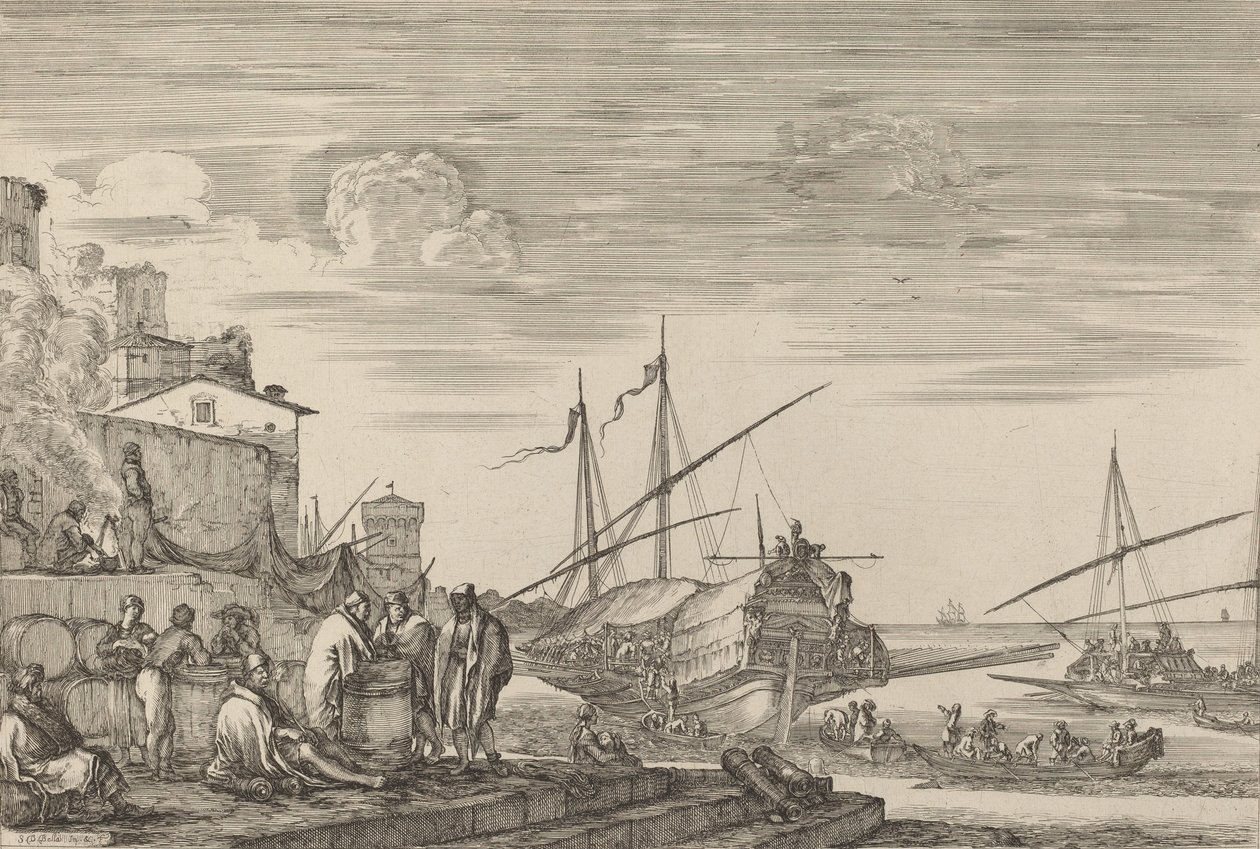 View of Several Houses Facing the Port, probably c. 1654-1655 by Stefano della Bella