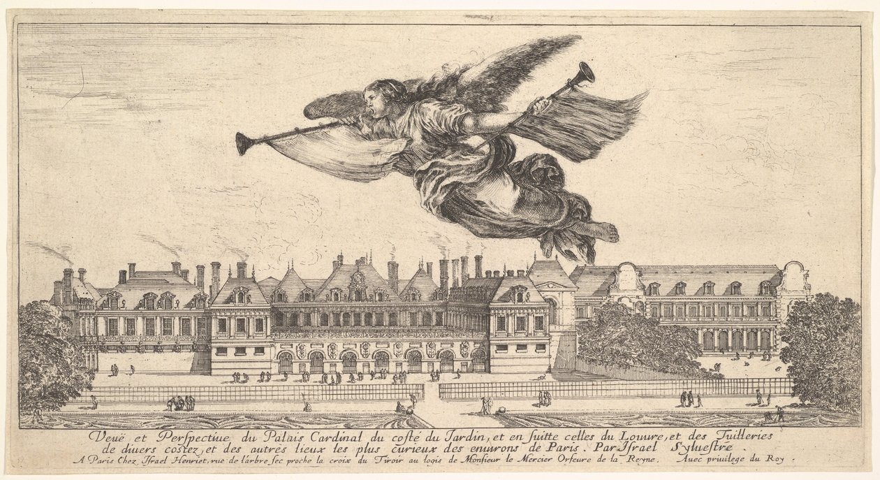View of the Palais Cardinal, the Figure of Fame at Top Center Flying Towards the Left by Stefano della Bella