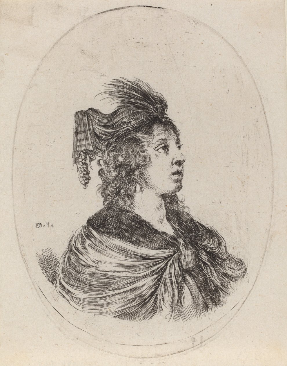 Woman in a Feathered Turban, Turned to the Right, 1649-1650 by Stefano della Bella