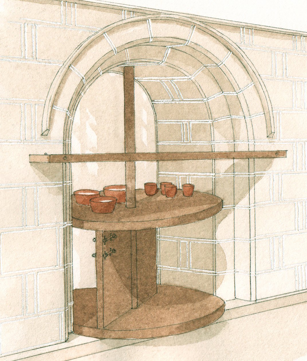 Medieval Servery, Fountains Abbey, Yorkshire, c.1200-1520 (drawn 2001) by Stephen Conlin