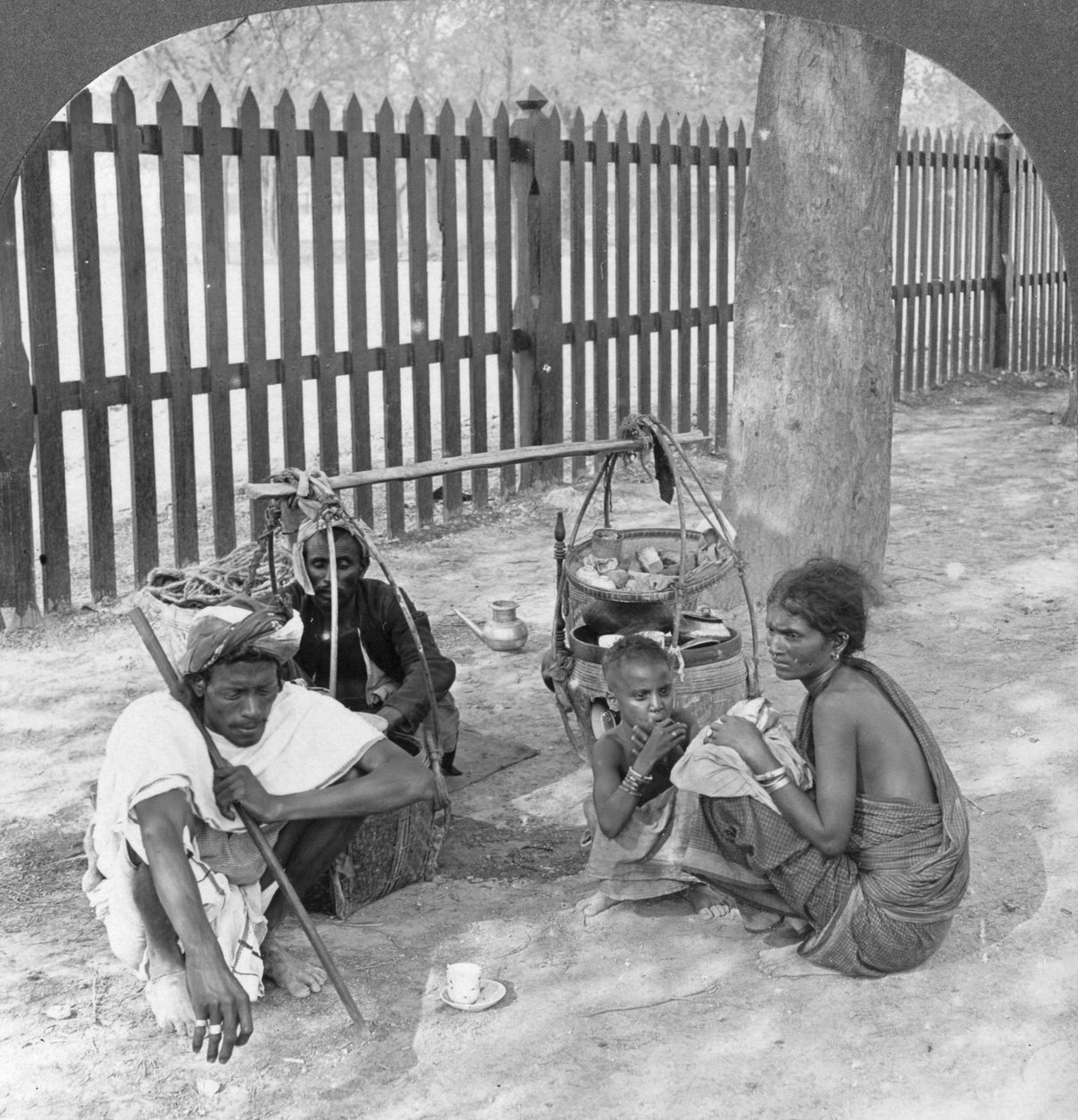 Breakfast by the roadside near Mandalay, Burma, 1908 by Stereo Travel Co