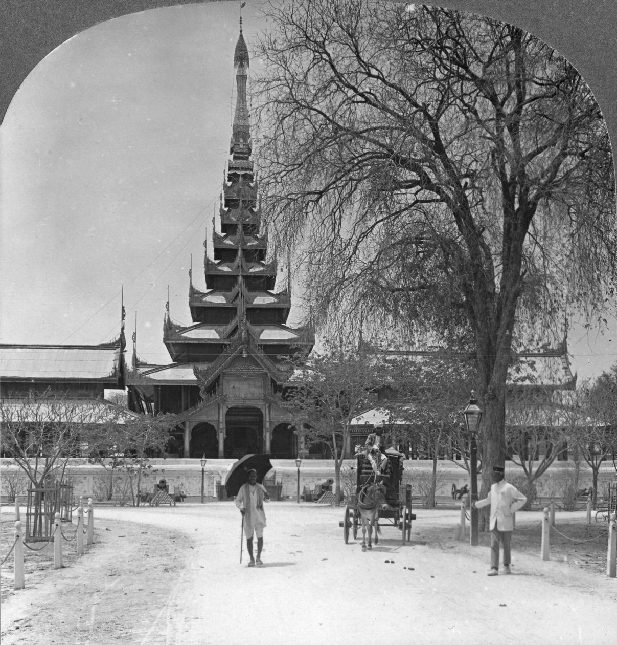 Front view of the Royal Palace, Mandalay, Burma, 1908 by Stereo Travel Co