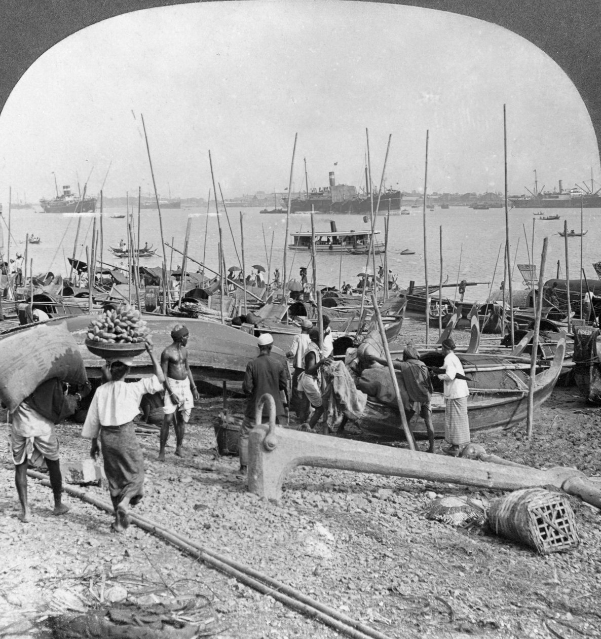 Harbour of Rangoon on the Irawaddy River, Burma, 1908 by Stereo Travel Co