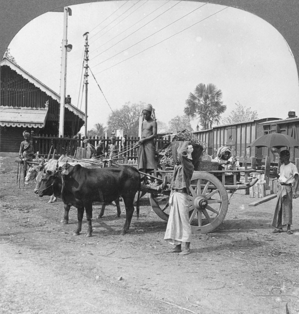 Typical Railway Station, Katha, Burma, 1908 by Stereo Travel Co