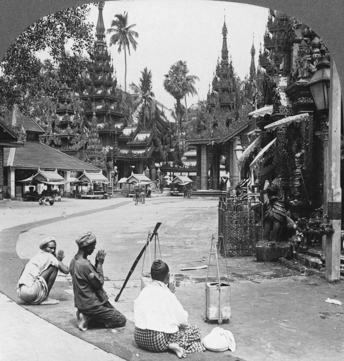 Worshipping Before an Idol, Shwedagon Pagoda, Rangoon, Burma, 1908 by Stereo Travel Co