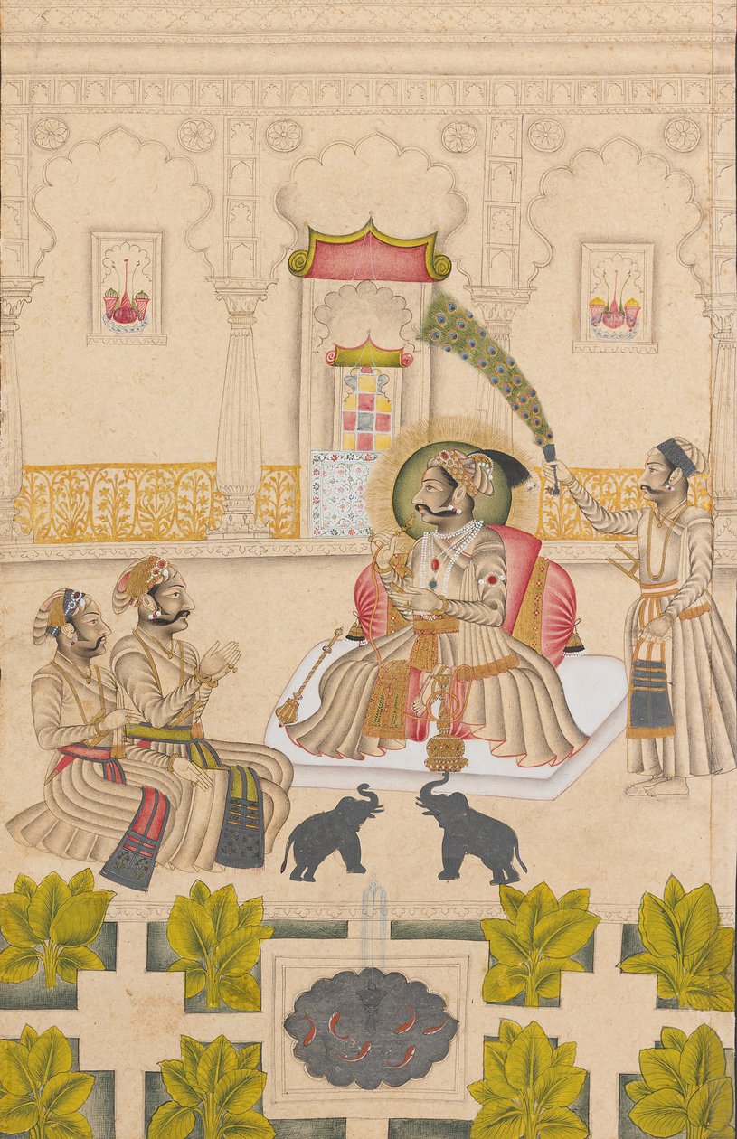 Maharana Amar Singh II Is Shown Two Silver Elephants by Stipple Master