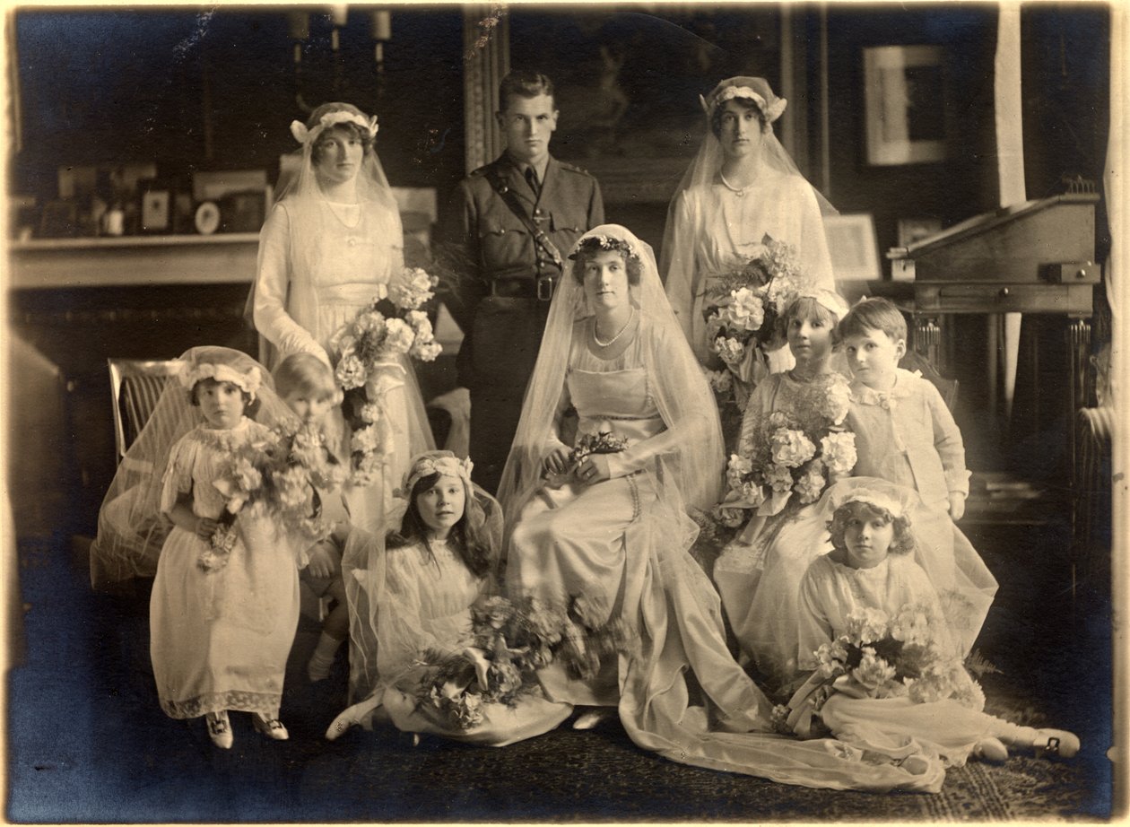 Group Wedding Portrait of Lady Blanche Cavendish and Colonel Ivan Murray, Guards Chapel, Lansdowne House, 21st April 1919 by Studio Lafayette