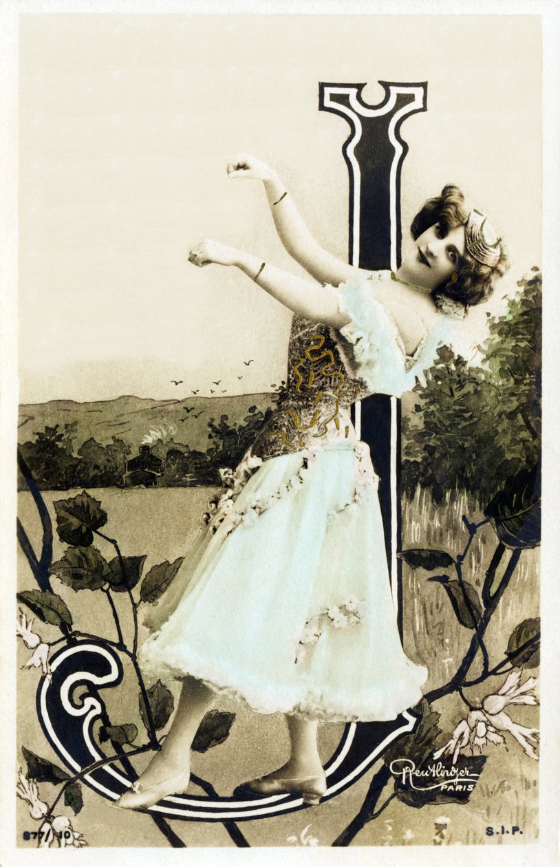 J: Lucette De Berny, Artist from La Belle Epoque - Alphabet in Postcard by Studio Reutlinger