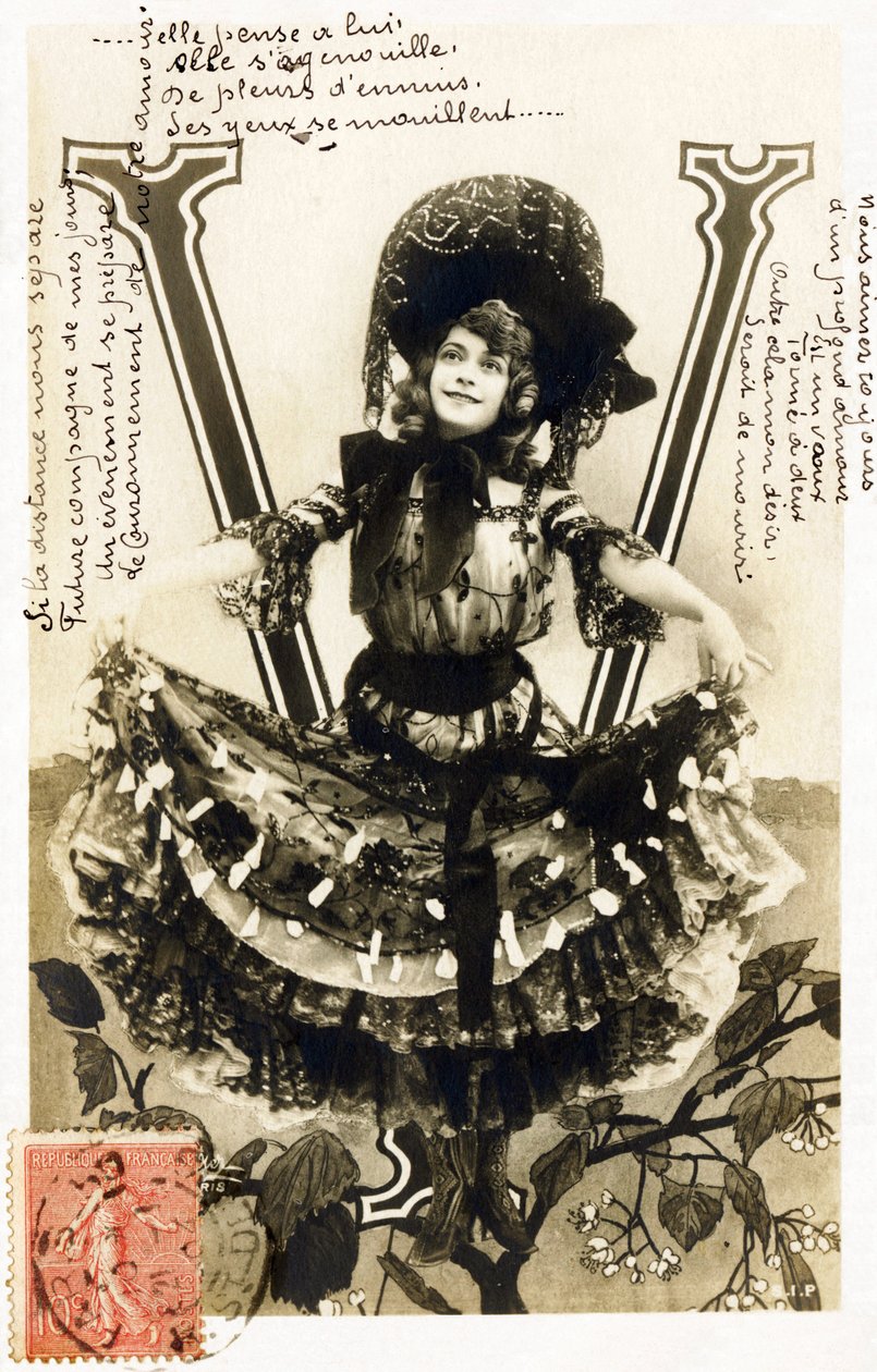 Mariette Sully, Belgian Soprano from La Belle Epoque - Theatres: Bouffes Parisiennes, Menus Plaisirs, Gaite, Paris - Alphabet in Postcard by Studio Reutlinger