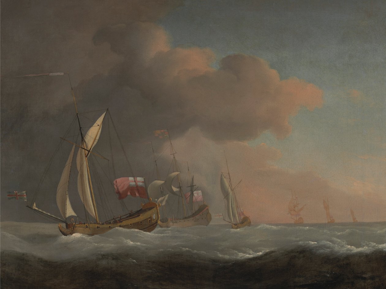English Royal Yachts at Sea in a Strong Breeze, in Company with a Ship Flying the Royal Standard by Studio of Willem van de Velde the Younger