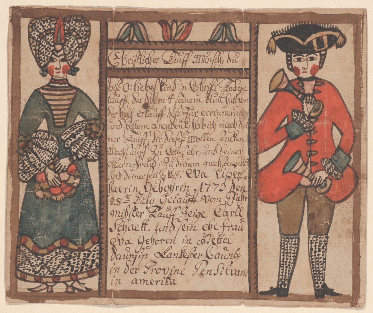 Birth and Baptismal Certificate for Eva Eissenhaer, c.1773 by Sussel Washington Artist