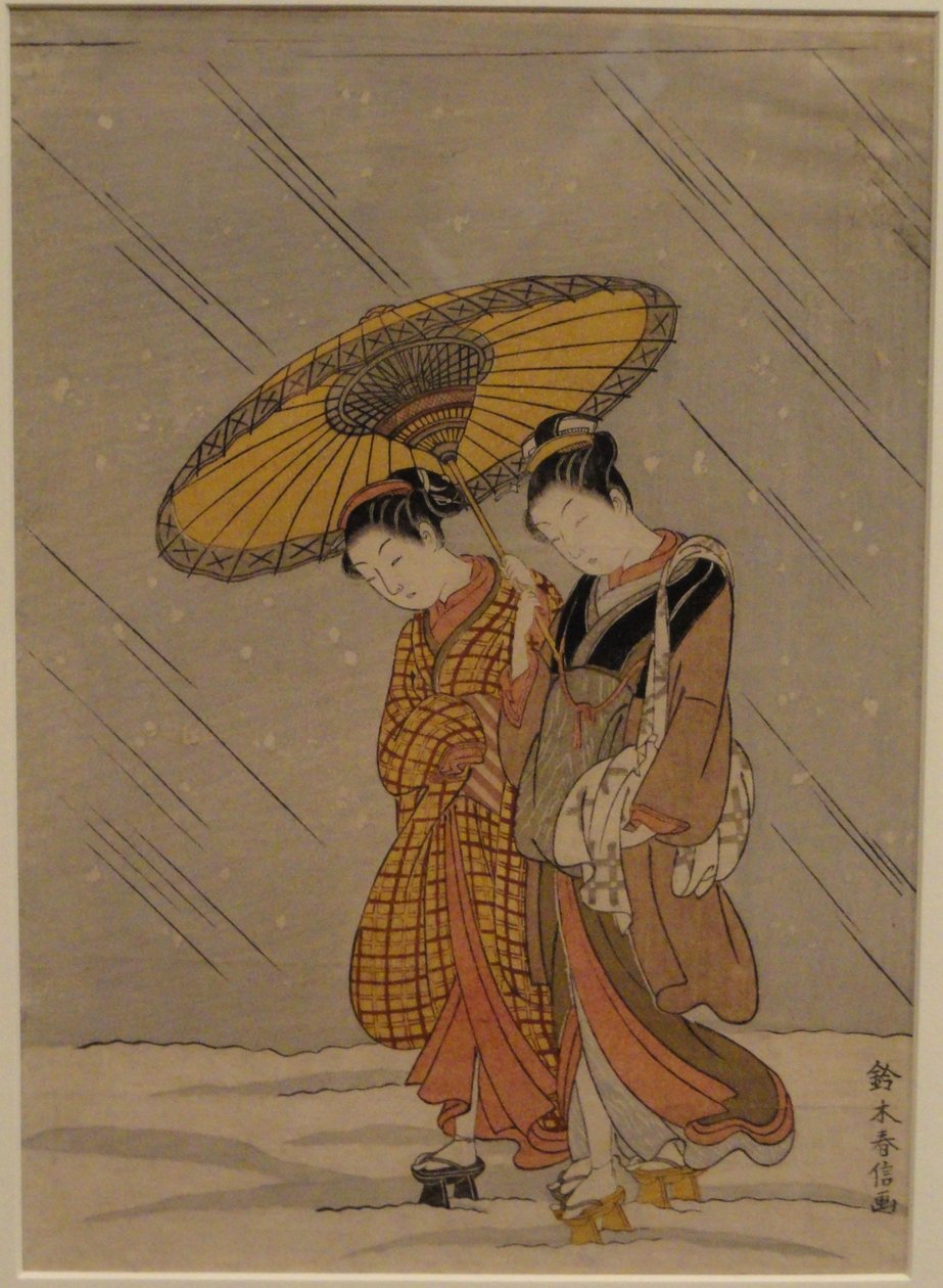 Couple in a Snowstorm by Suzuki Harunobu