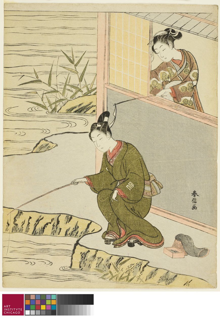 Beauty Teasing a Young Man Fishing, c.1768 by Suzuki Harunobu