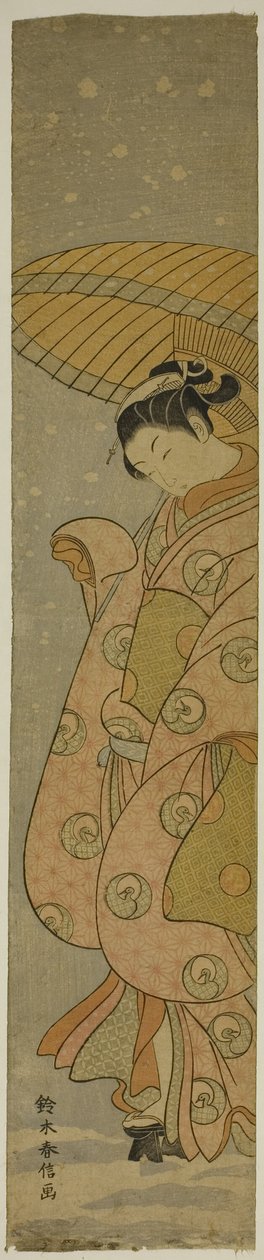 Beauty Under an Umbrella in the Snow by Suzuki Harunobu