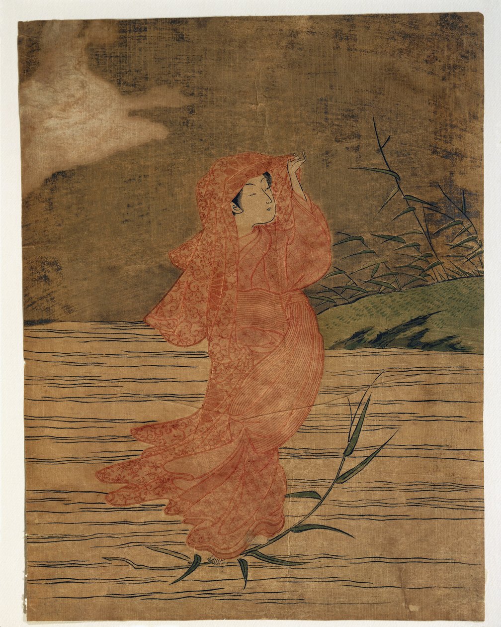 Close-up of the painting of a woman by Suzuki Harunobu