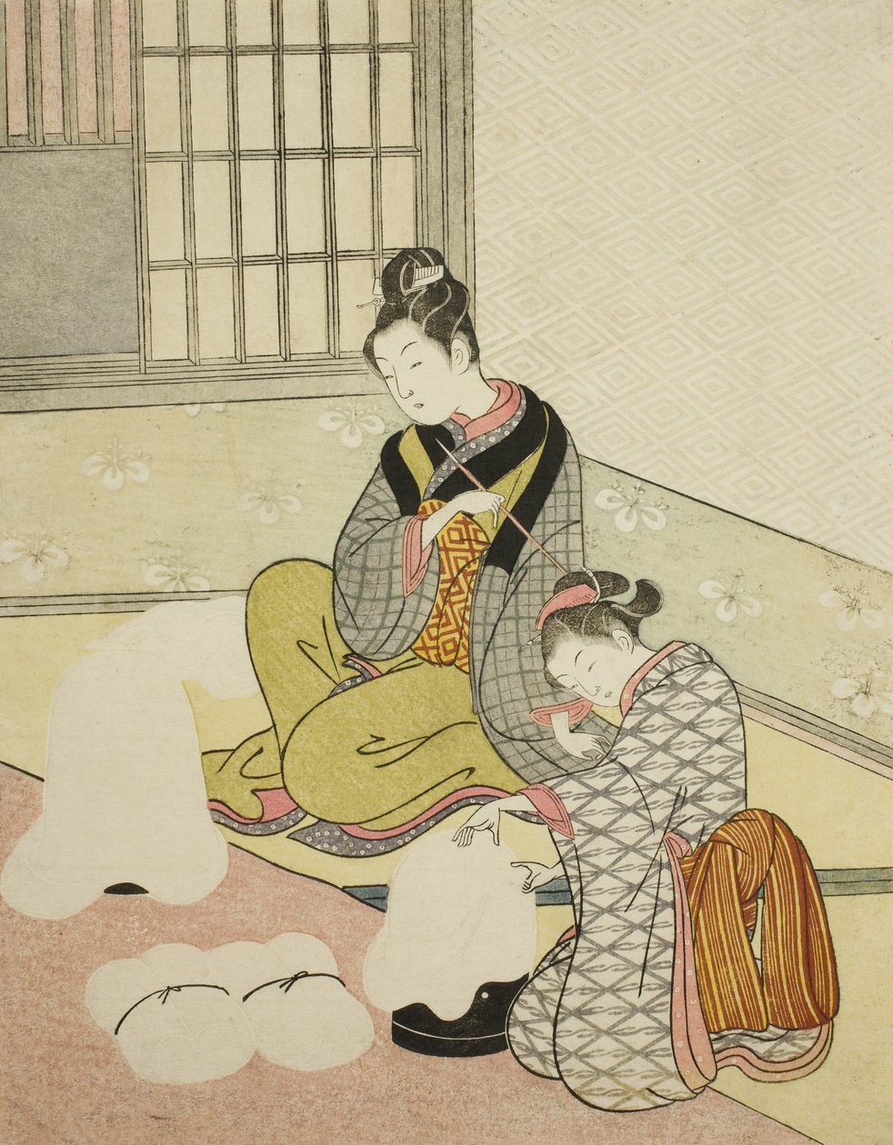 Evening Snow on a Floss Shaper by Suzuki Harunobu