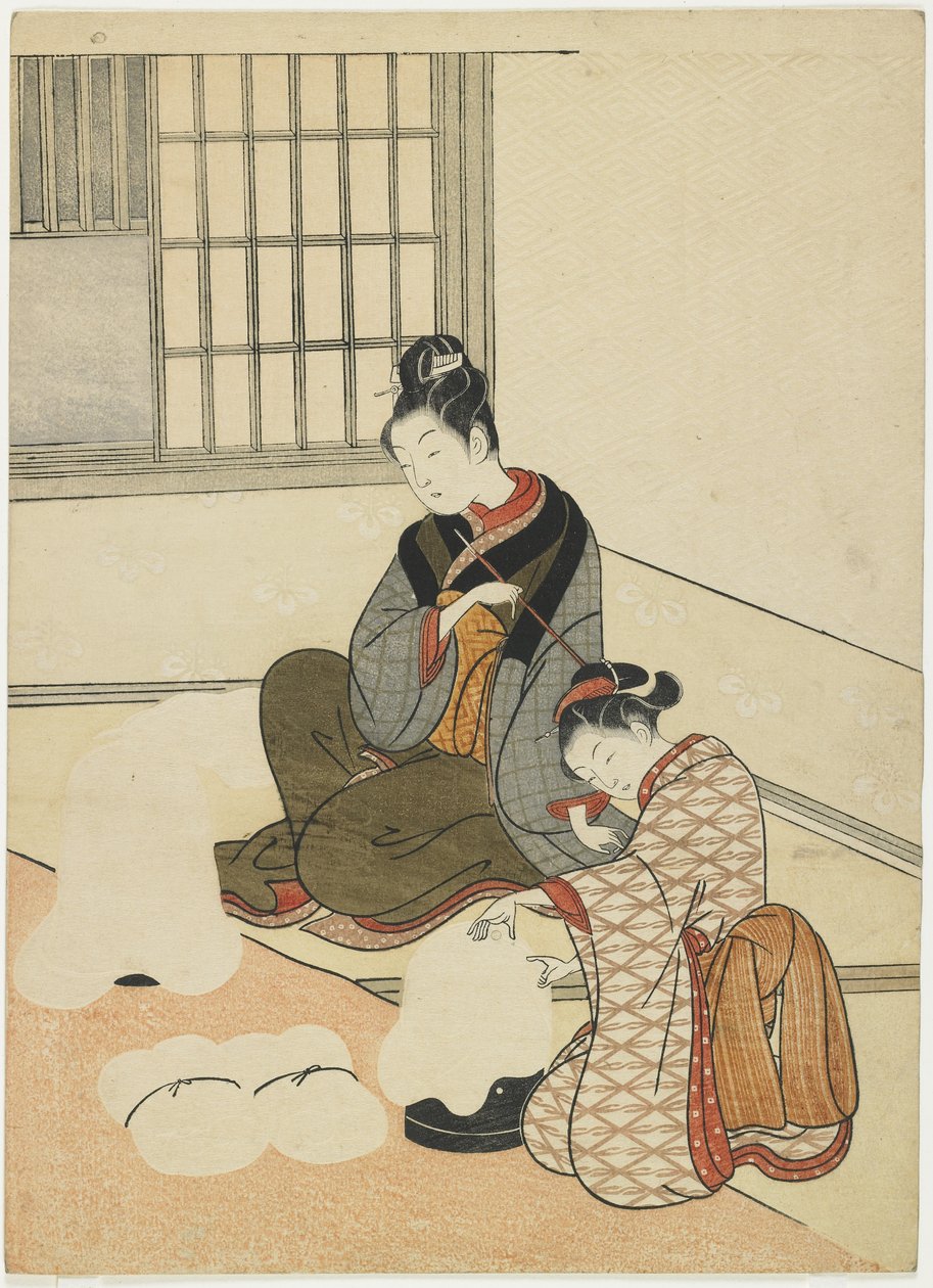 Evening Snow on the Silk-Dryer, after 1766 by Suzuki Harunobu