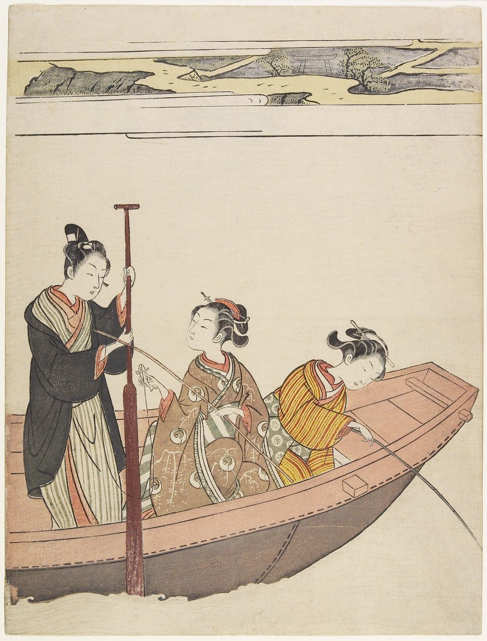 Fishing Near Mimeguri Shrine on the Sumida River, c. 1767 by Suzuki Harunobu