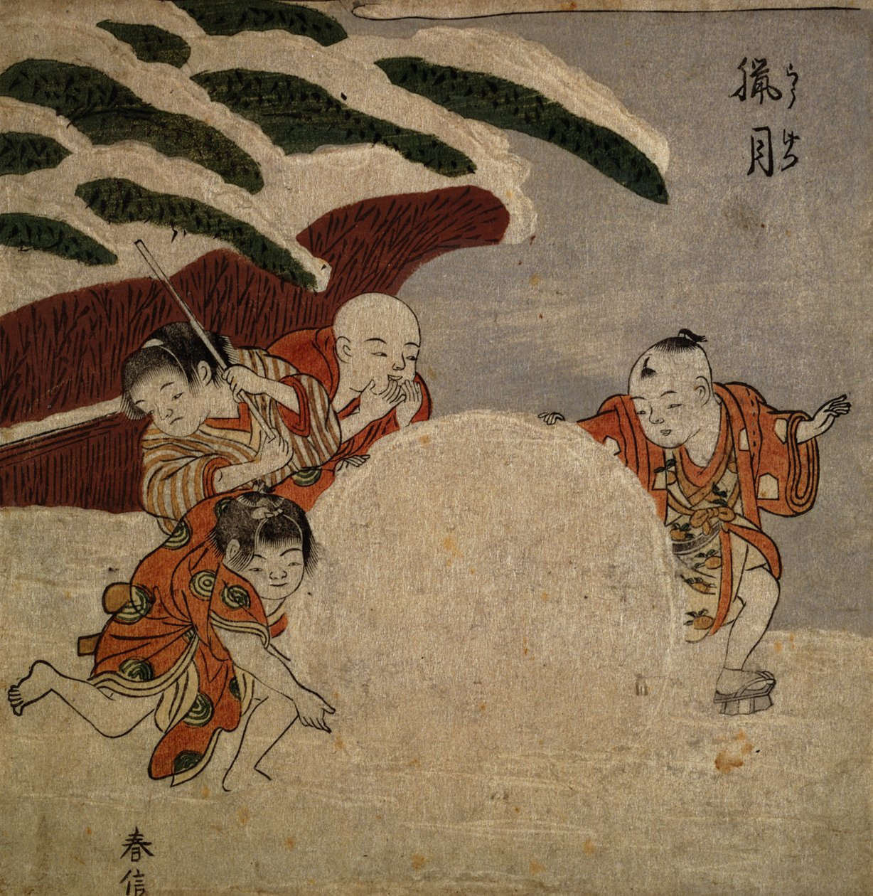 Four Boys Making a Snowball, c.1768 by Suzuki Harunobu