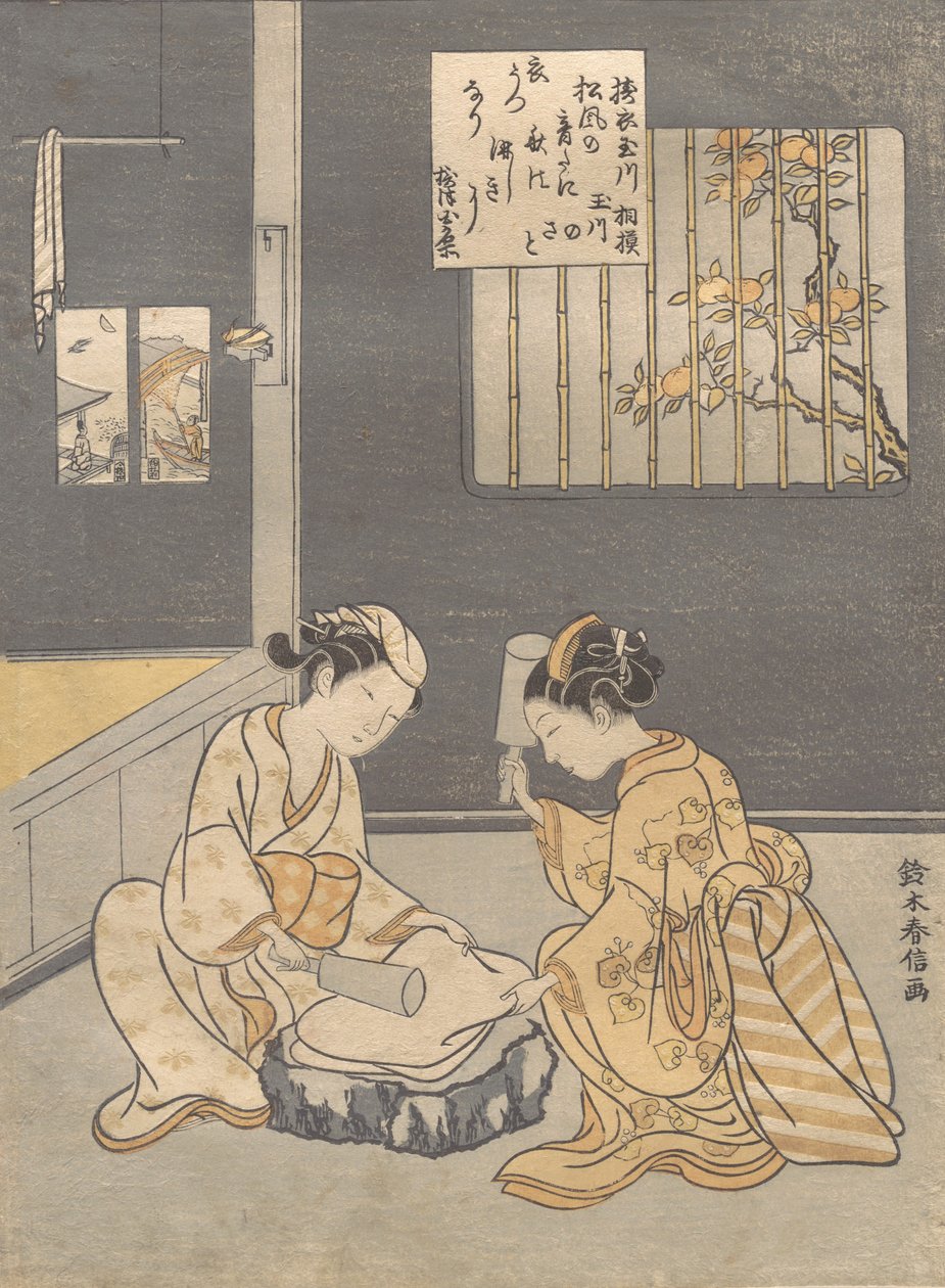 Fulling Cloth at the Jewel River Kinuta no Tamagawa, ca. 1768 by Suzuki Harunobu