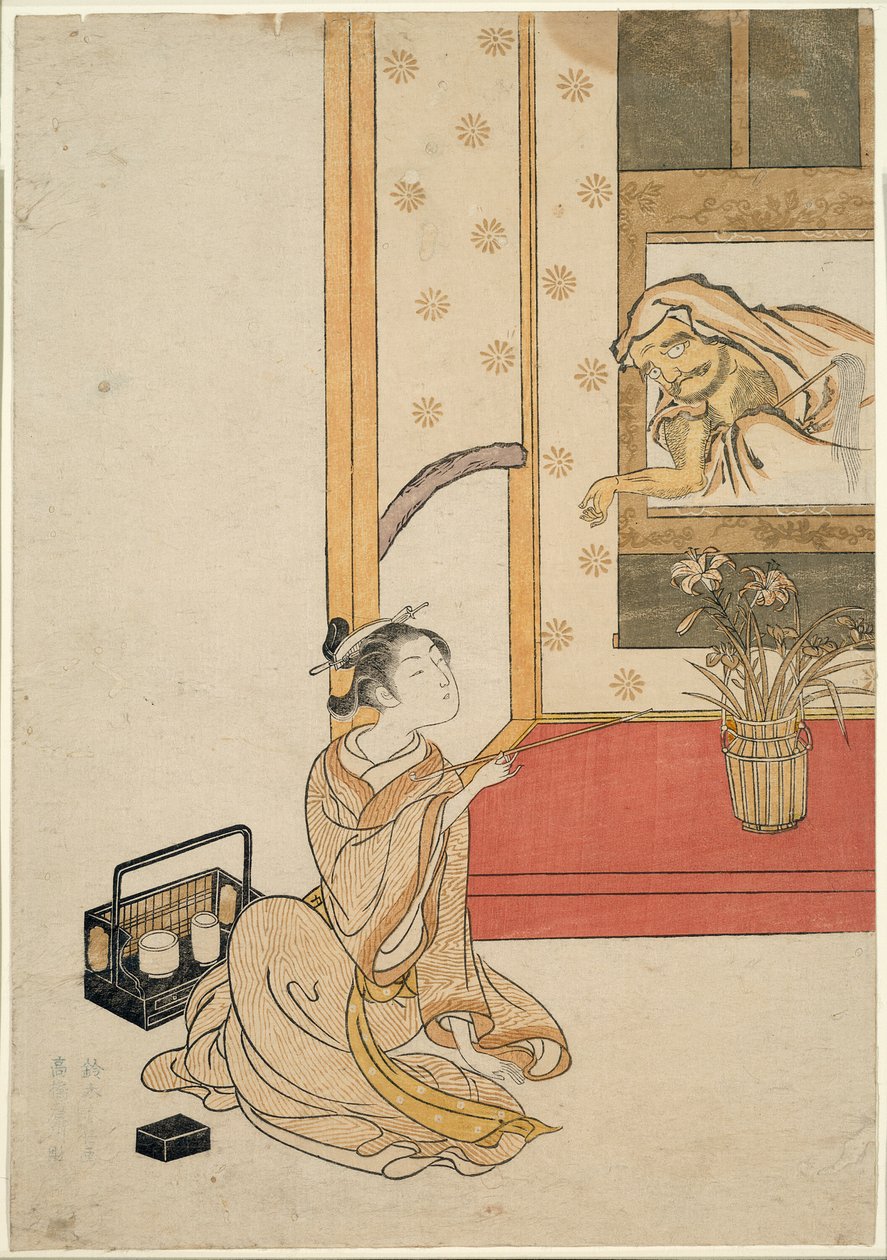 Giving Daruma a Smoke by Suzuki Harunobu
