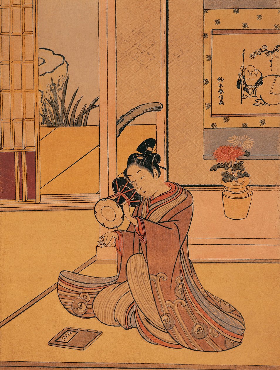 Young man playing the drum by Suzuki Harunobu