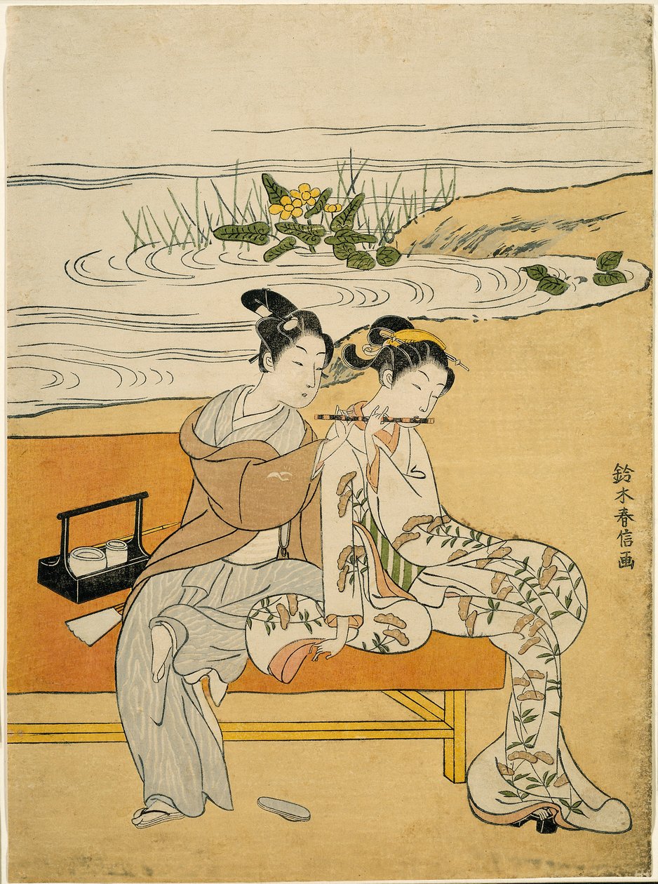 Lovers Playing the Same Flute (parody of Xuanzong and Yang Guifei) by Suzuki Harunobu