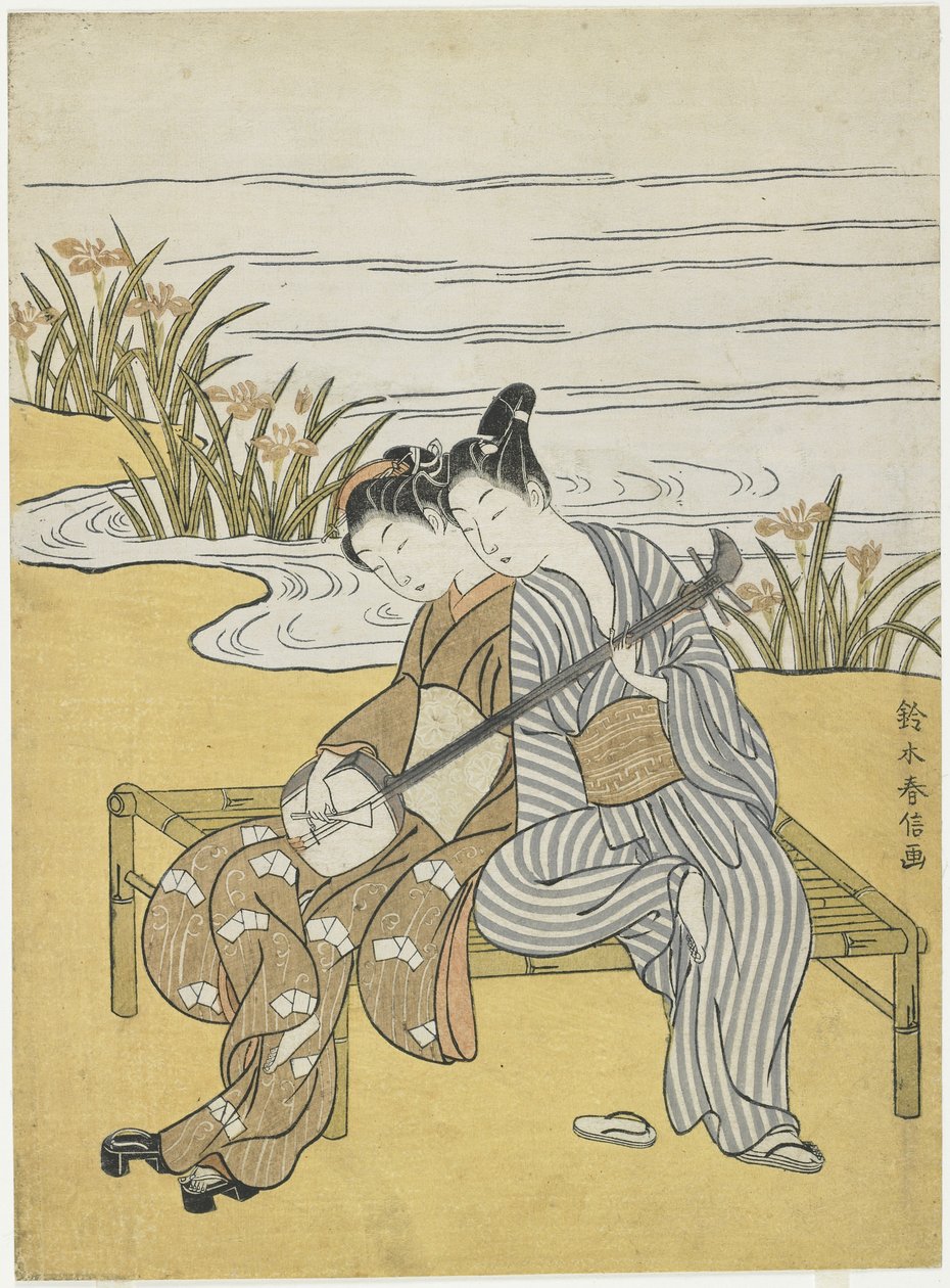Lovers Playing the Same Shamisen as a Mitate of Emperor Xuanzong and Yang Guifei by Suzuki Harunobu