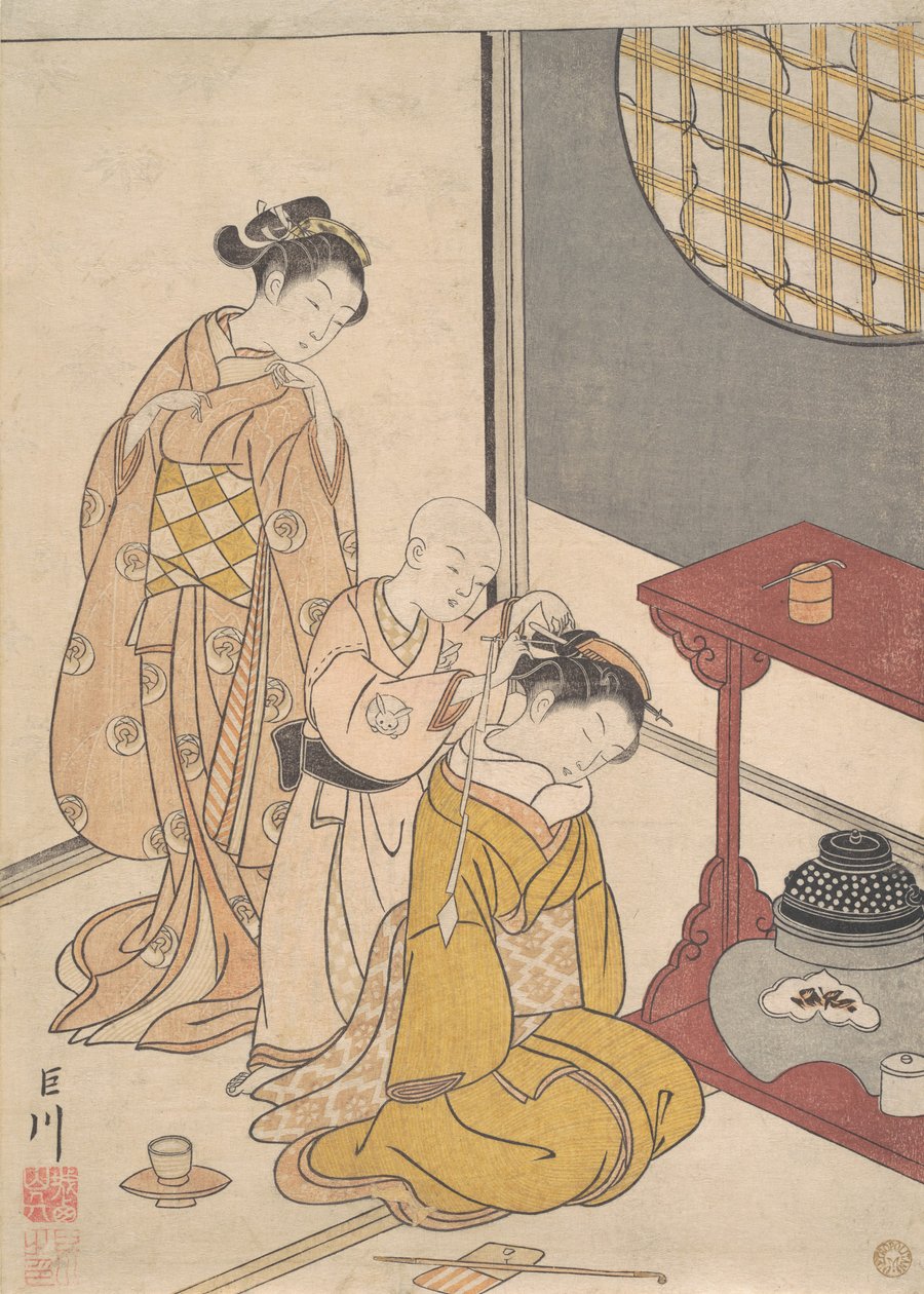 Night Rain at the Double-Shelf Stand, c.1766 by Suzuki Harunobu