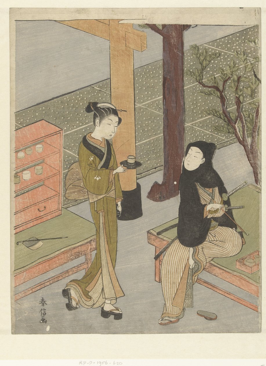 Osen Serving Tea to a Customer at Her Tea Stall by the Kasamori Shrine by Suzuki Harunobu