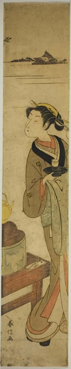 The Waitress Osen of the Kagiya Teahouse Carrying a Cup of Tea by Suzuki Harunobu