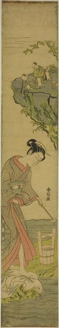 Two Sages Gazing at a Beauty Treading Cloth (parody of Kume Sennin) by Suzuki Harunobu
