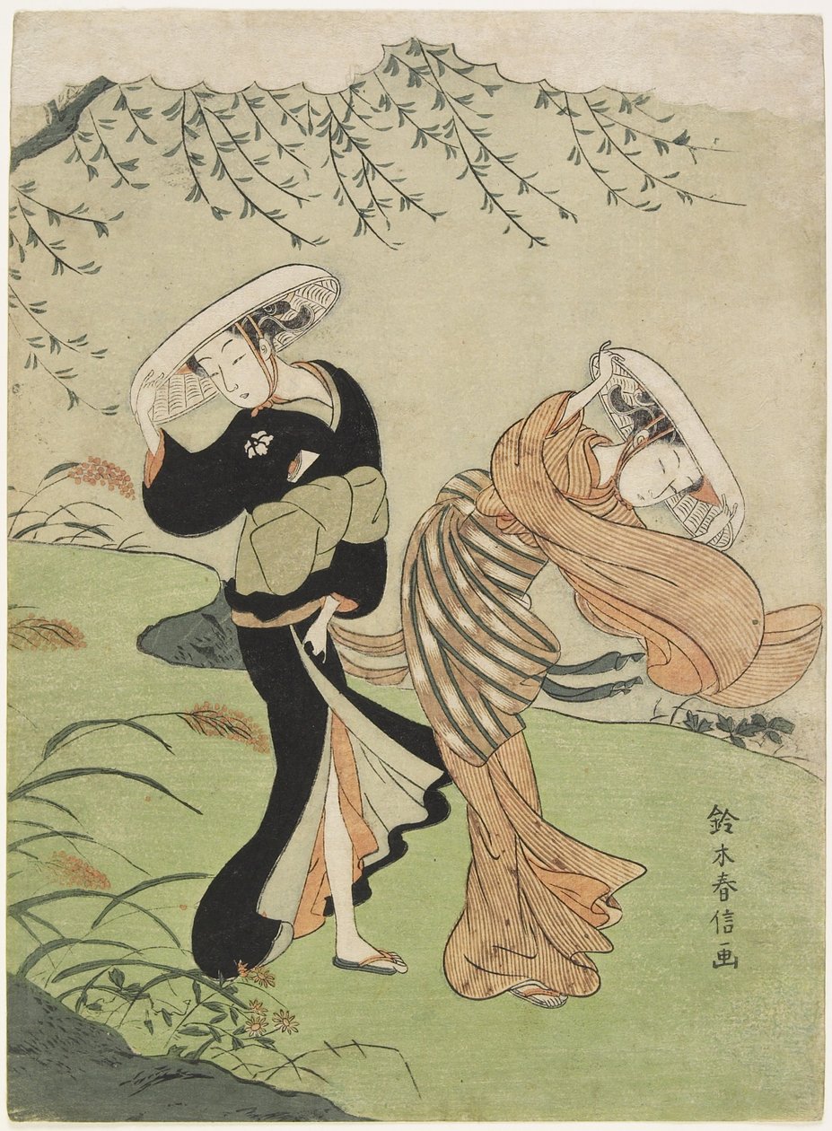 Two Women in High Wind by Suzuki Harunobu