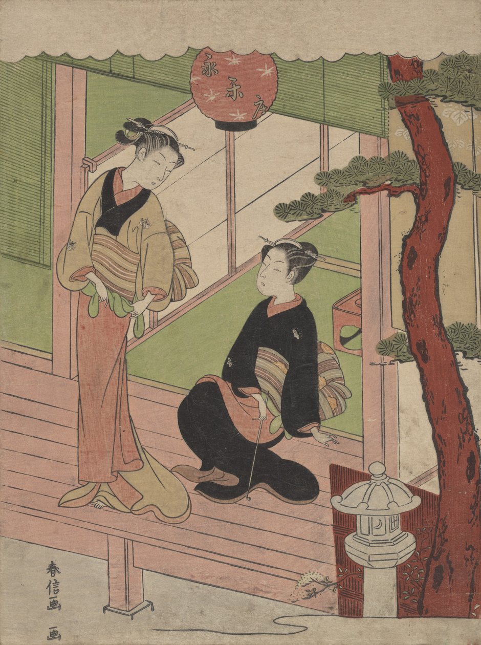 Two Young Women on a Verandah by Suzuki Harunobu