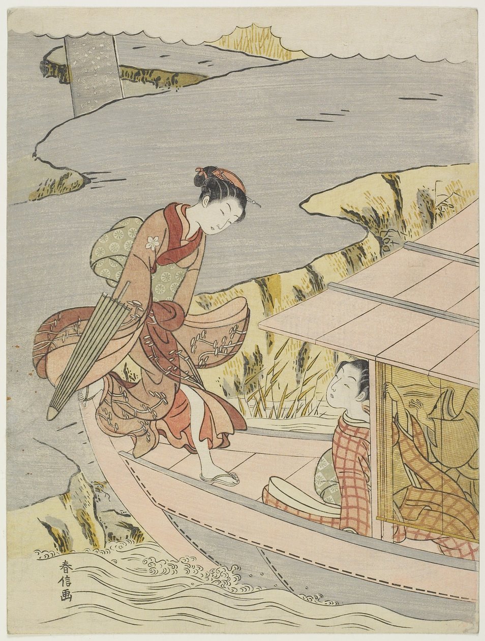 Woman Boarding a Boat, c. 1767 by Suzuki Harunobu