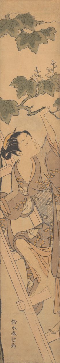 Young Woman Climbing a Ladder by Suzuki Harunobu