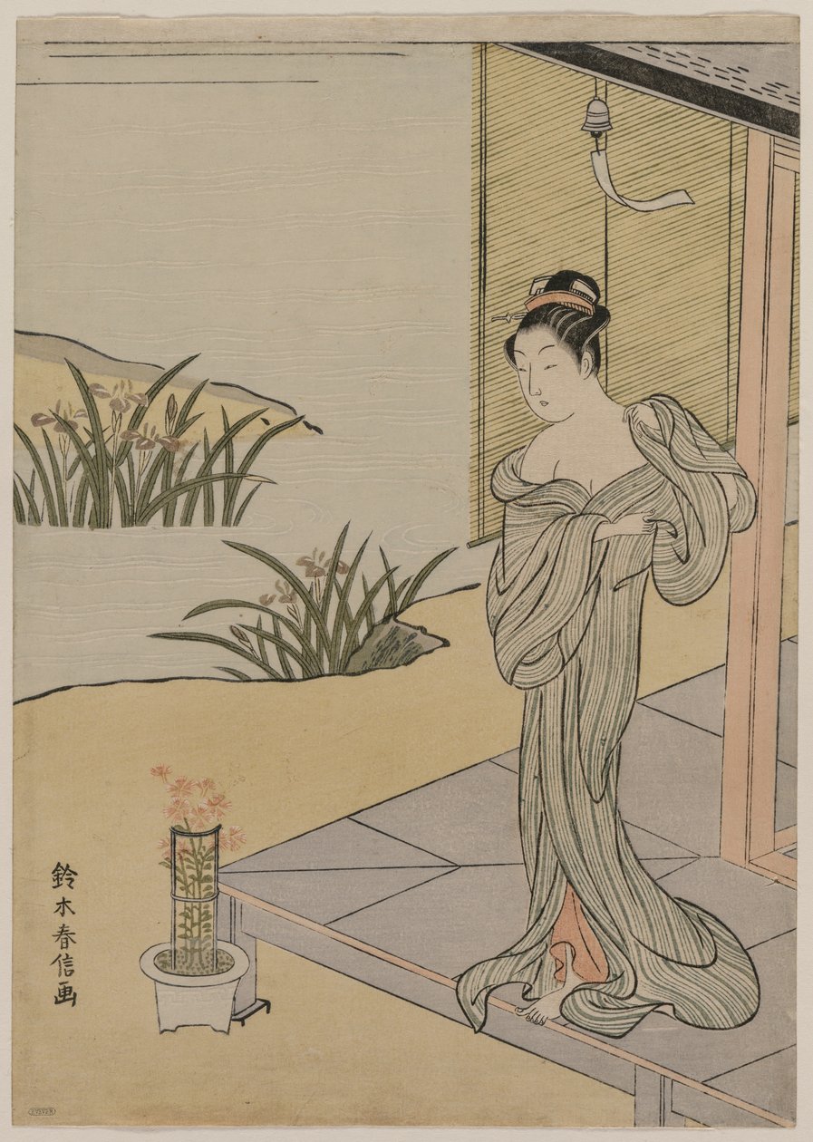 Young Woman Looking at a Pot of Pinks by Suzuki Harunobu