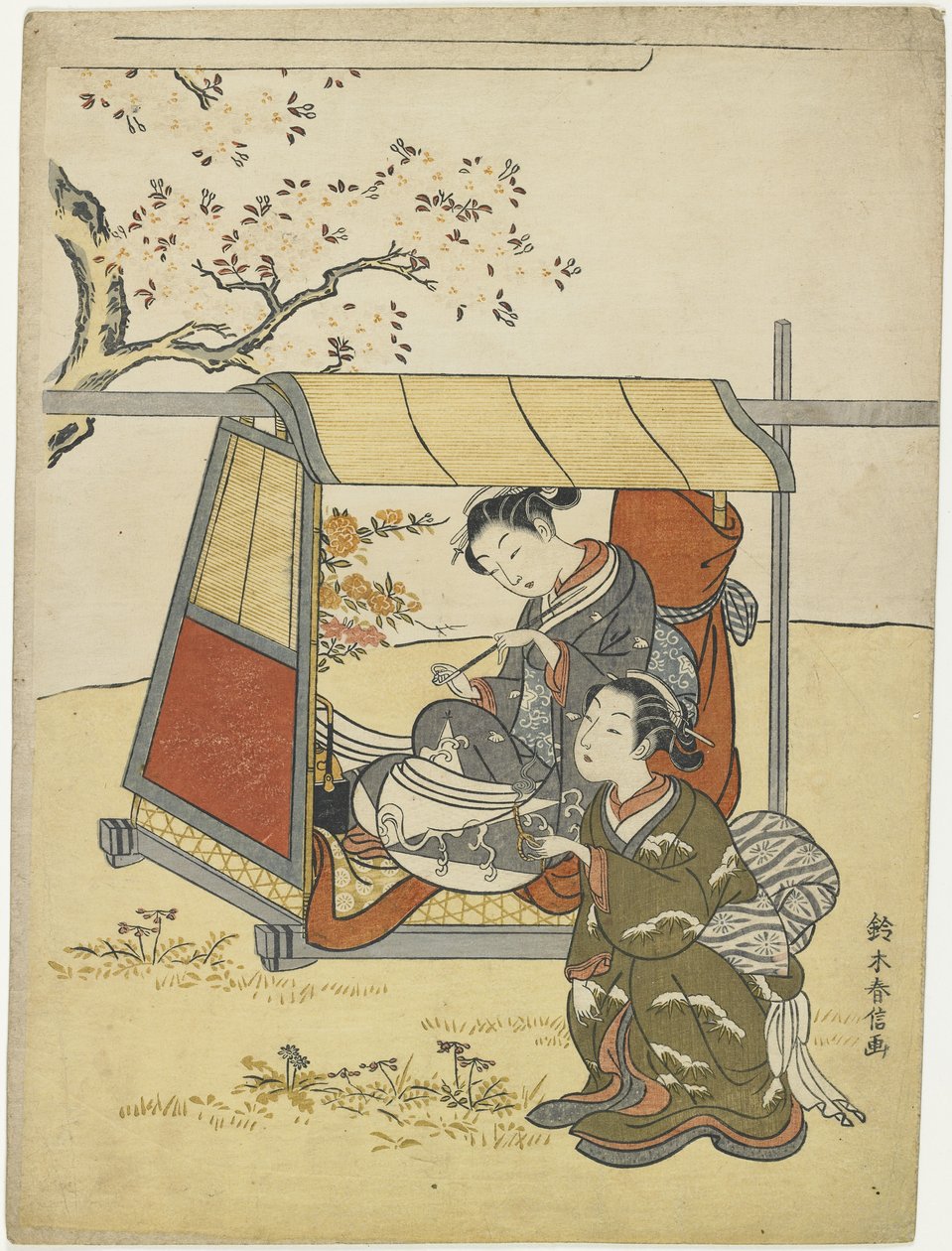 Young Woman Viewing Cherry Blossoms as a Mitate of Lady Nakanokimi by Suzuki Harunobu