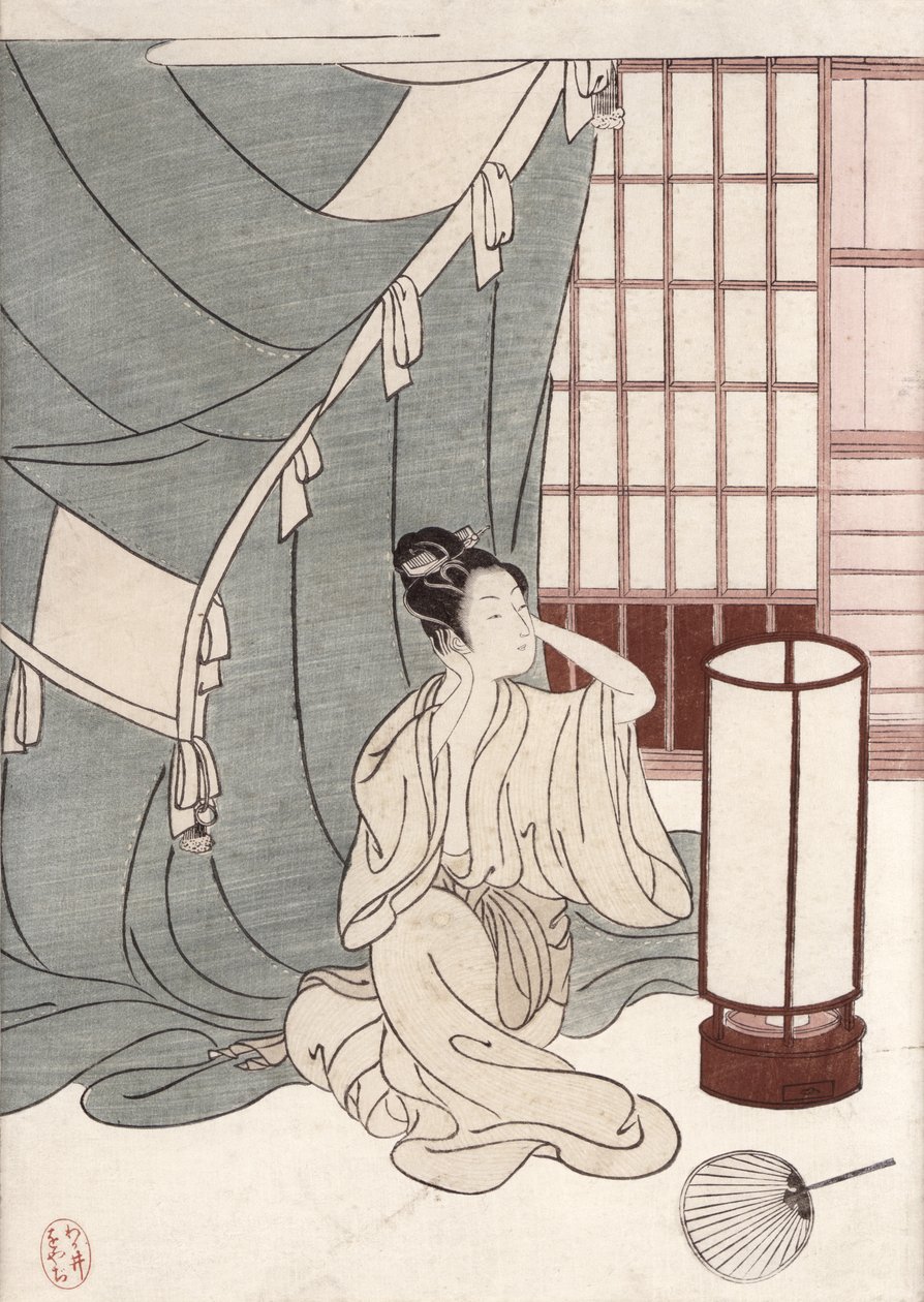 Young Woman Kneeling by Her Mosquito Net by Suzuki Harunobu