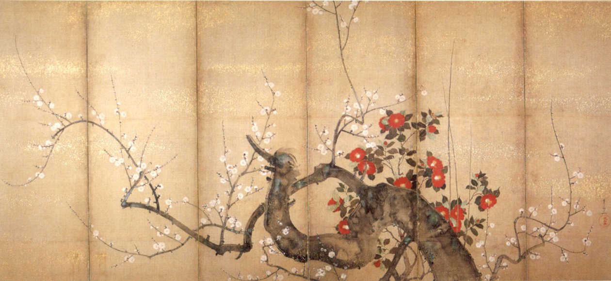 Flowering Plum and Camellia by Suzuki Kiitsu